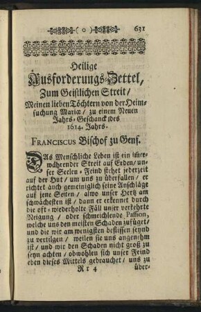 Heilige Ausforderungs Zettel, Zum Geistlichen Streit / ...