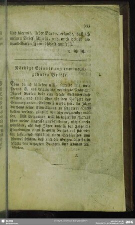 Nöthige Erinnerung zum neunzehnten Briefe