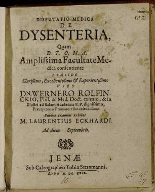Disputatio Medica De Dysenteria