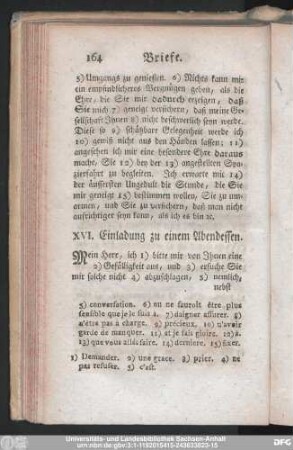 XVI. Einladung zu einem Abendessen.