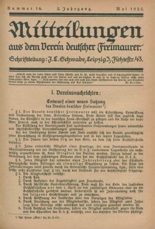 Nummer 16. 3. Jahrgang. Mai 1925.
