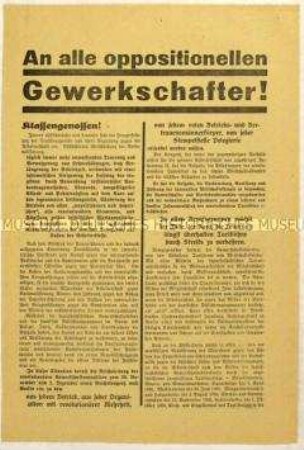 Aufruf der Revolutionären Gewerkschafts-Opposition zum Reichskongress 1929