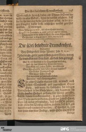 V. Die übel belohnte Trunckenheit.