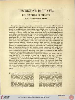 Descrizione ragionata del Cemetero di Callisto publicato in questo volume