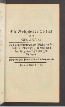 Die Sechzehende Predigt