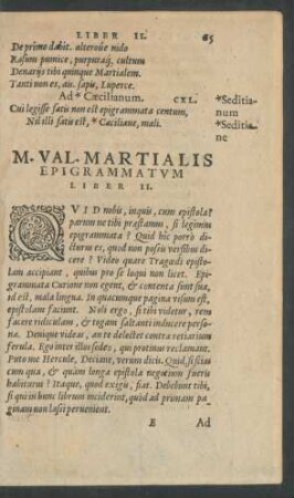 M. Val. Martialis Epigrammatum Liber II.