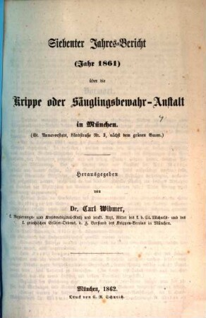 Jahresbericht über die Krippen- oder Säuglings-Bewahranstalten in München, 7. 1861 (1862)