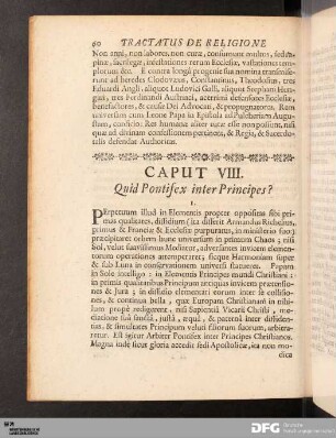 Caput VIII. Quid Pontifex inter Principes?