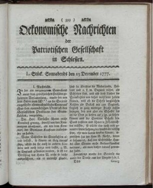 L. Stück. Sonnabends den 13 December 1777.