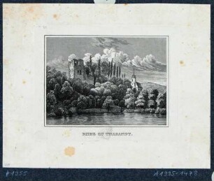 Tharandt, Blick über den Schlossteich auf die Burgruine und die Berg- und Stadtkirche, aus Schiffners Beschreibung von Sachsen um 1840