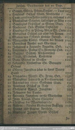 Iunius, Brachmonat hat 30 Tage