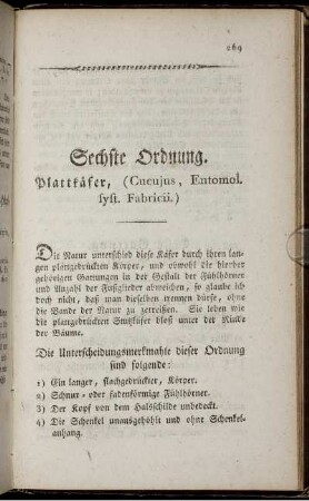 Sechste Ordnung Plattkäfer, (Cucujus, Entomol. syst. Fabricii.)