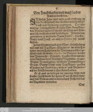 V. Von Fruchtbarkeit und wachsenden Früchten der Erden.
