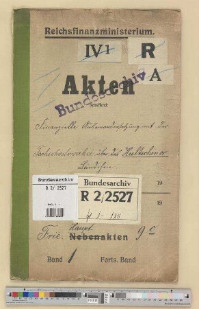 Finanzielle Auseinandersetzungen mit den abgetretenen Gebieten.- Auseinandersetzung mit einzelnen Ländern über Abrechnung von Reichs- und Landessteuern: Tschechoslowakei.- Hultschiner Ländchen