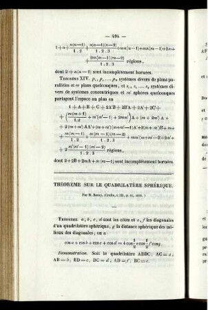 Théorèmes sur le quadrilatère sphérique.