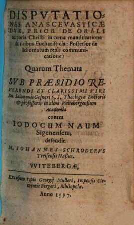 Disputationes anascevasticae duae