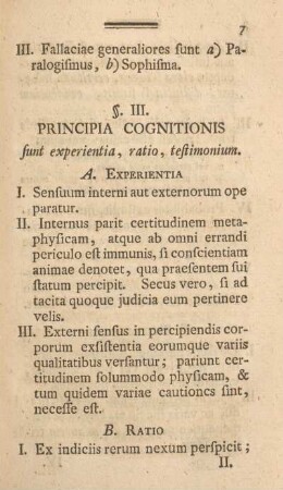 §. III. Principia cognitionis.