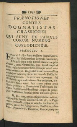 Praenotiones Contra Dogmatistas Crassiores Qui Sunt Ex Fanaticorum Numero Custodiendae