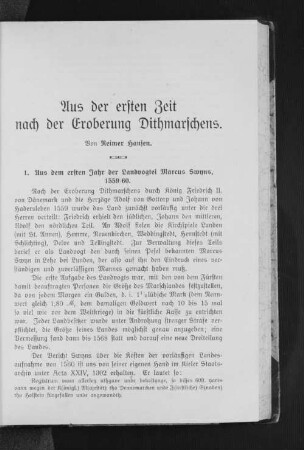 Aus der ersten Zeit nach der Eroberung Dithmarschens.