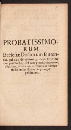 Probatissimorum Ecclesiae Doctorum sententiae ...
