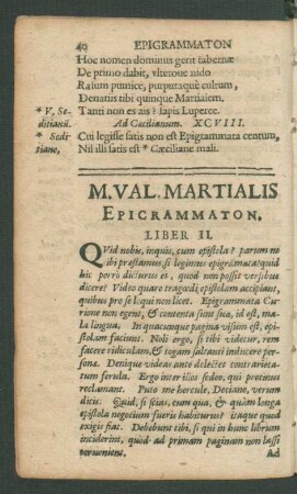 M. Val. Martialis Epigrammaton. Liber II.