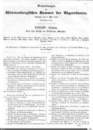 134. Sitzung, Stuttgart, 8.5.1849