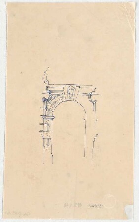 Thiersch, Friedrich von; München; Justizpalast - Tor mit Ornamenten u. angedeuteter Supraporte (Ansicht)