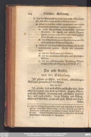 Der erste Artikel, von der Schöpfung.