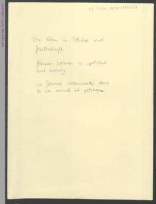 Die Frau in Politik und Gesellschaft