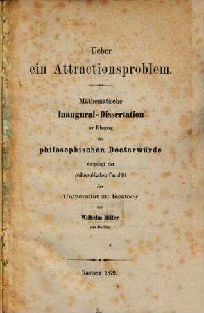 Ueber ein Attractions problem : Mathematische Inaugural-Dissertation