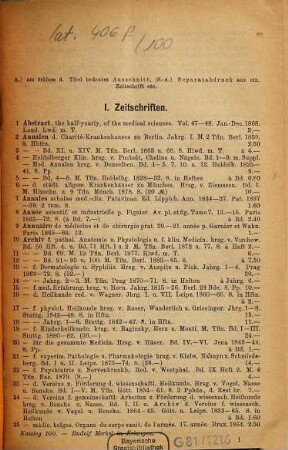 Antiquarischer Katalog, 100. Medicin