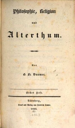Philosophie, Religion und Alterthum. 1