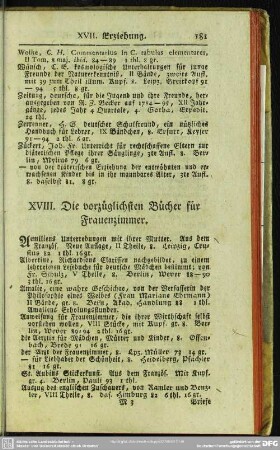 XVIII. Die vorzüglichsten Bücher für Frauenzimmer