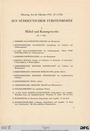 Aus süddeutschem Fürstenbesitz (Nr. 1-389)