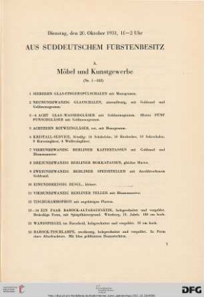 Aus süddeutschem Fürstenbesitz (Nr. 1-389)