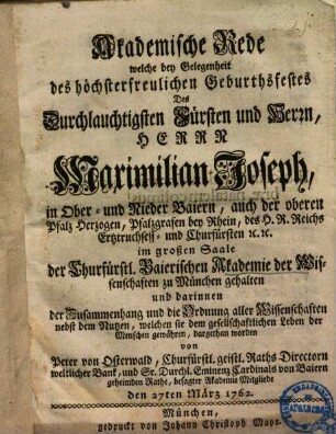 Akademische Rede ... Zusammenhang und die Ordnung aller Wissenschaften nebst dem Nutzen, welchen sie dem gesellschaftlichen Leben der Menschen gewähren