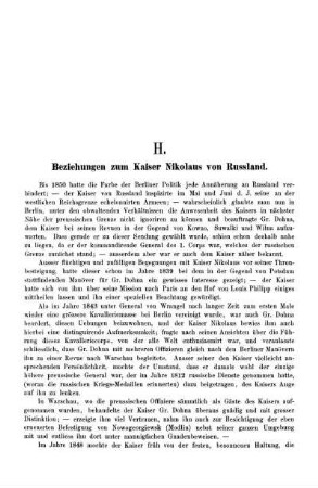 H. Beziehungen zum Kaiser Nikolaus von Russland