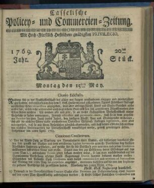 20tes Stueck, Montag den 15ten May 1769