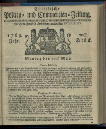 20tes Stueck, Montag den 15ten May 1769