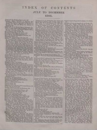INDEX OF CONTENTS JULY TO DECEMBER 1868.