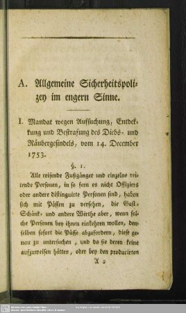 A. Allgemeine Sicherheitspolizey im engern Sinne