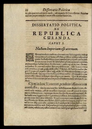 Dissertatio Politica, De Republica Curanda.
