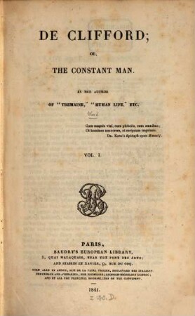 Works. 2, De Clifford: or the constant man ; 1