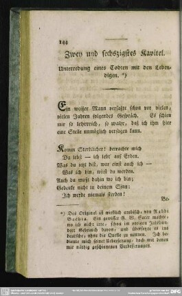 Zwey und sechszigstes Kapitel. Unterredung eines Todten mit den Lebendigen