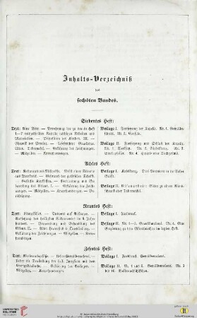 Inhalts-Verzeichniß des sechsten Bandes