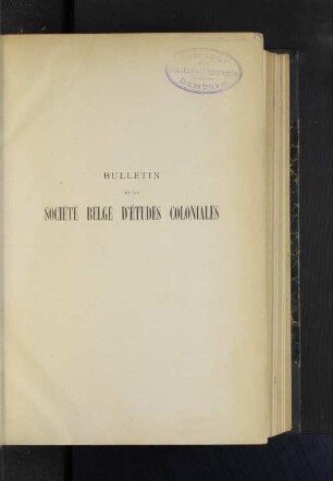 15.1908: Bulletin de la Société Belge d'Etudes Coloniales