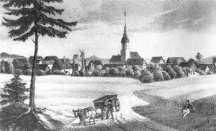 Bernstadt auf dem Eigen-Dittersbach auf dem Eigen. Ortsansicht mit Windmühle