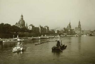 Dresden, Blick von der Carolabrücke über Dampferanlegestelle zum Terrassenufer und der Brühlschen Terrasse : Terrassenufer