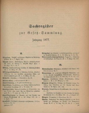 Sachregister zur Gesetz-Sammlung. Jahrgang 1877