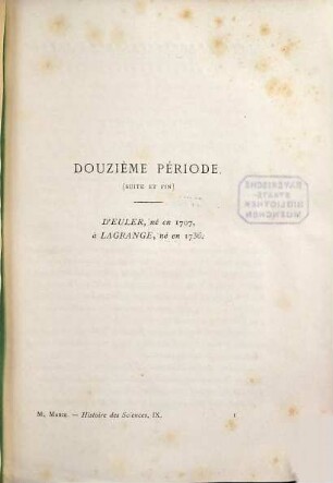 Histoire des sciences mathématiques et physiques, 9. De Lagrange à Laplace